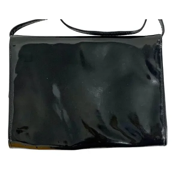 70's 80s Black Italian Patent Leather Shoulder Bag ClutchItaly